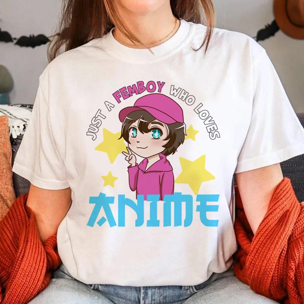New Femboy Tees Shirt Women Funny Harajuku T-shirt Female Comic Designer Graphic Clothes Summer Clothing White Short Sleeve Tops