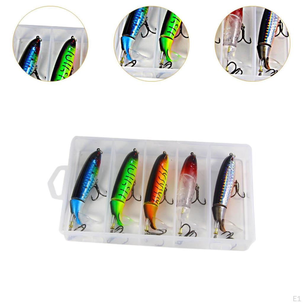5 Pieces Fishing Baits Plopping Bass Lures Accessories with Tackle Box Metal 10cm Set