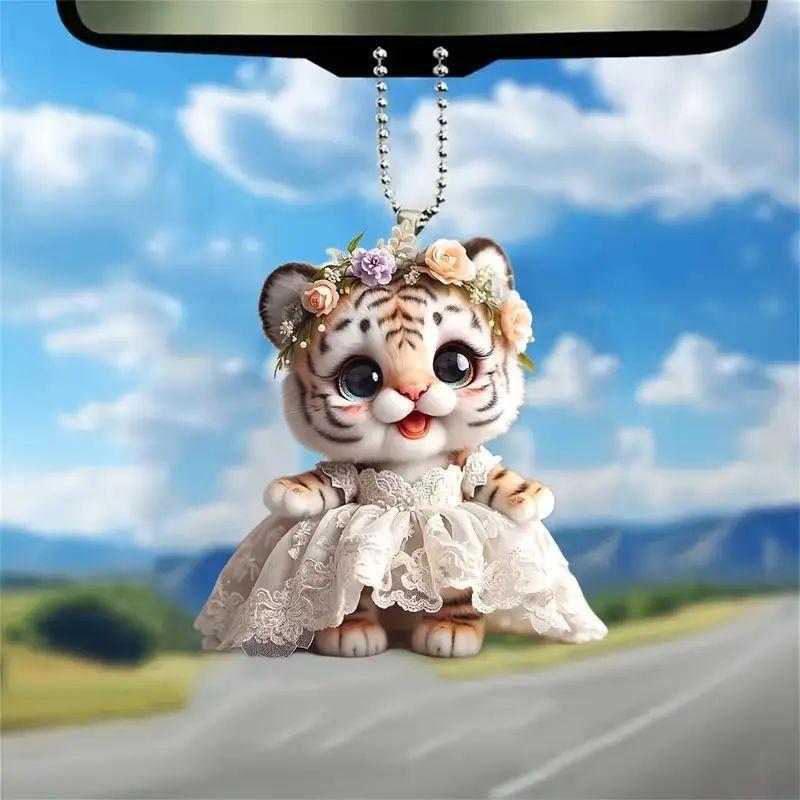 Charming Acrylic Wedding Dress Tiger Pendant For Festive Car Mirror Decoration