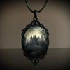 Gothic Black Oval Bat Castle Crow Cross Cemetery Vampire Pendant Leather Rope Necklace for Women Men Hallowmas Jewelry Gift
