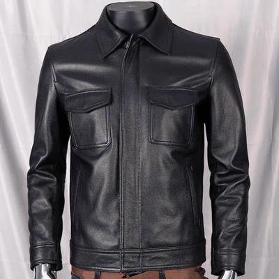 Autumn Winter Men Faux Leather Jacket Lapel Long Sleeve Flap Pockets Motorcycle Coat Zipper Placket Slim Fit Male Outwear