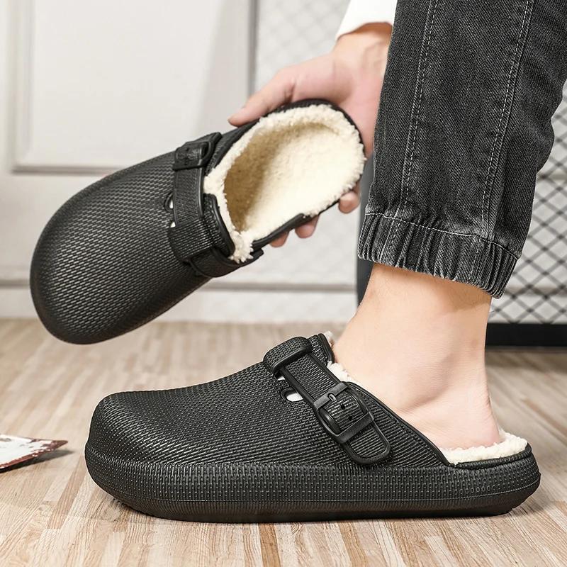 Cotton Slippers Men's New Winter Velvet Warm Slippers Waterproof and Non Slip Slippers Comfortable and Lightweight Cotton Shoes
