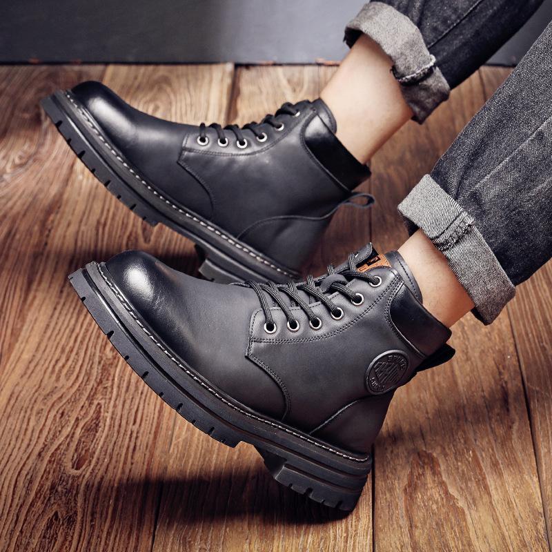 Men's Martin Boots Autumn and Winter Fleece Thickened Warm Rhubarb Boots Casual Trend British Tooling Boots Tide 2025