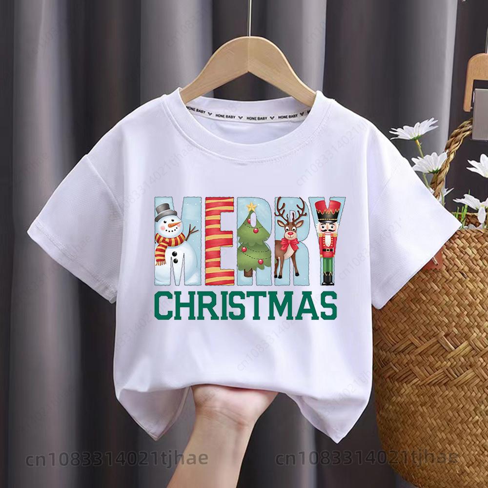 Merry Christmas Moose Graphics Kids Tshirts for Babys Santa Claus Christmas Party T-Shirt for Boys T Shirts for Girl Tops Tees