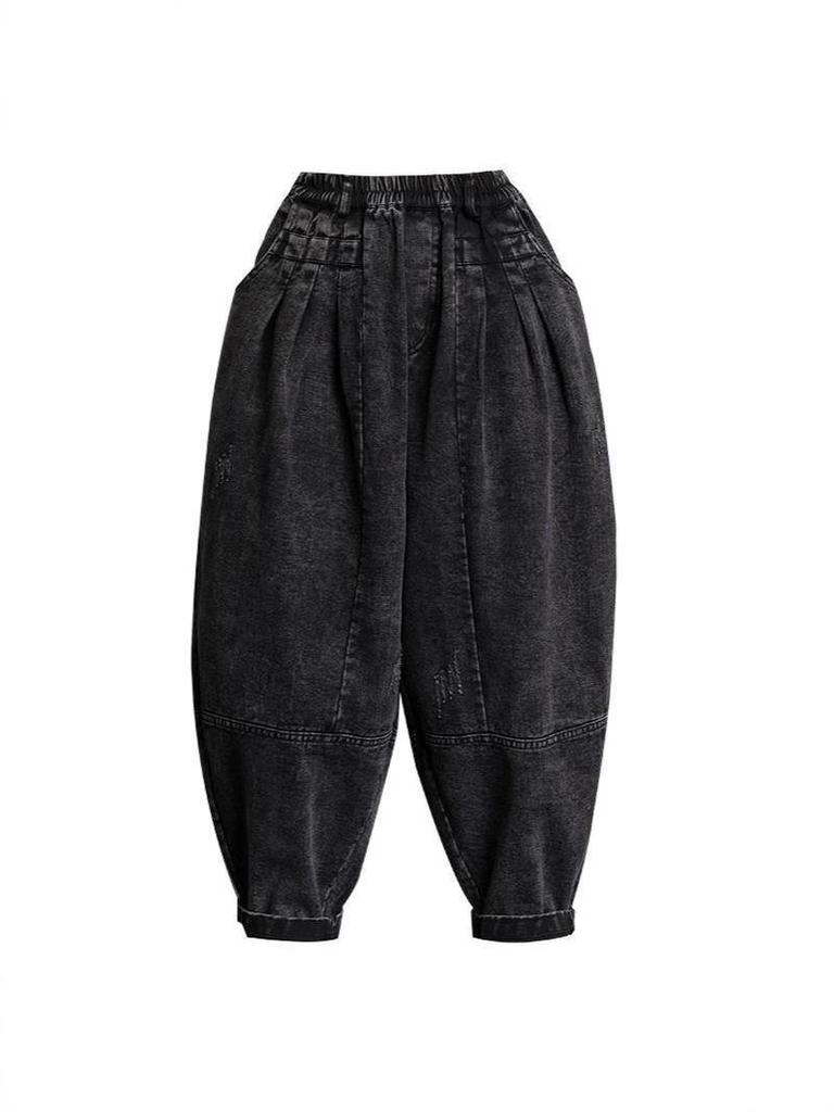 Women's Wide-Leg Denim Carrot Harem Pants - Plus Size, Slimming, Nine-Tenths Length, Autumn/Summer Style