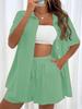 Women's Casual Solid Color Two-Piece Set: Short-Sleeved Shirt & Loose Shorts