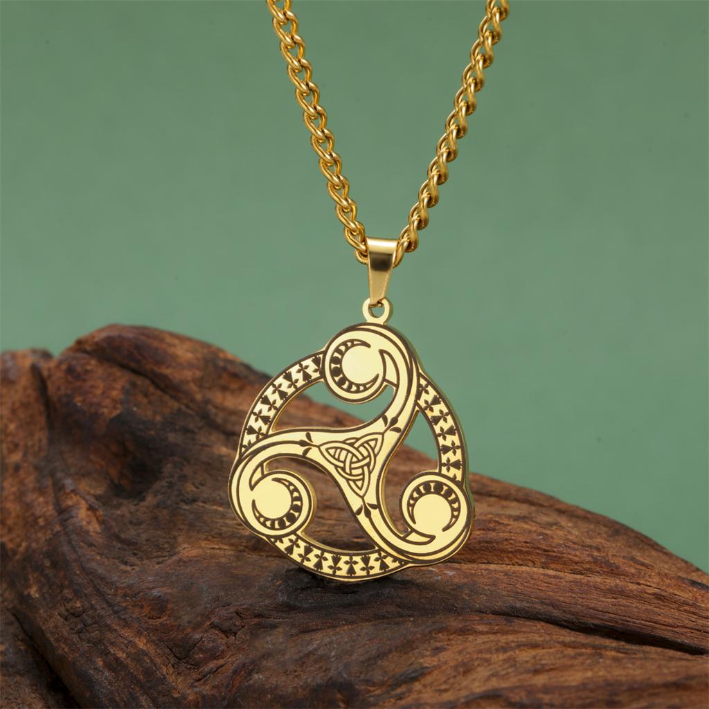 Trinity Celtic Knot Necklace Stainless Steel Witch Moon Phase Triskelion Symbol Pendant Choker Irish Amulet Jewelry Gift