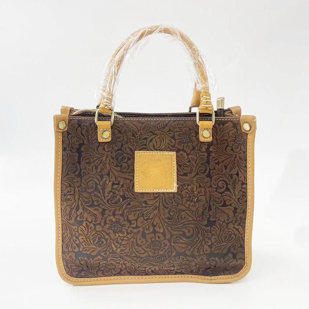 

Универсальная женская сумка с тисненым цветком из натуральной кожи Crazy Horse Cowhide через плечо темно-коричневого