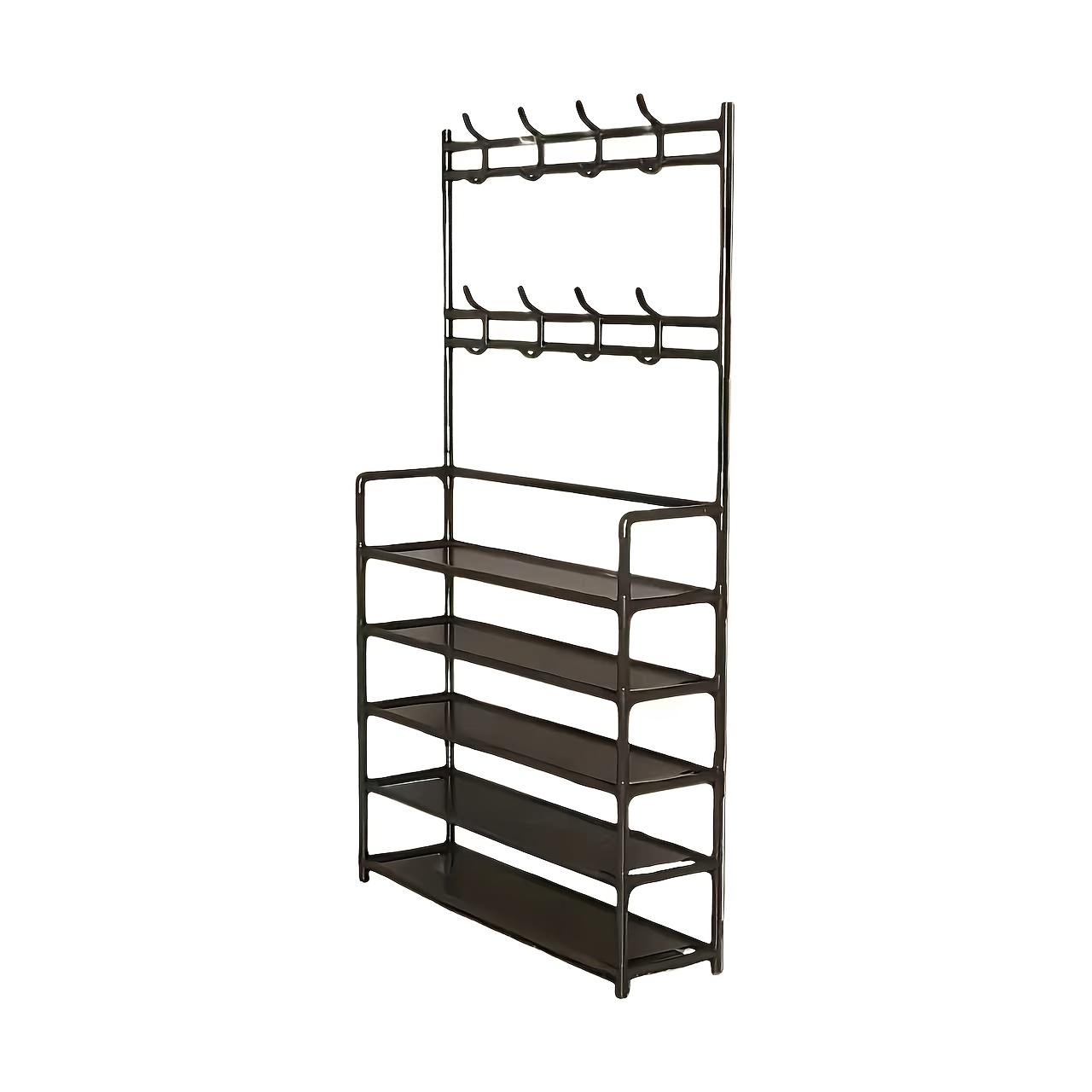 

5-Tier Heavy-Duty Freestanding Multi-Functional Clothing Hat & Shoe Rack with 8 Hooks Double Shoe Shelf - Space-Saving Storage 172*60*26cm