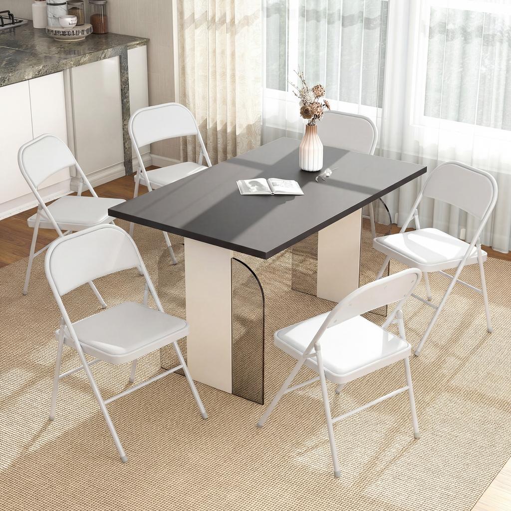 Set of 6 Folding Chairs Portable Dining Chairs Steel Frame 45 x 46 x 78 cm White