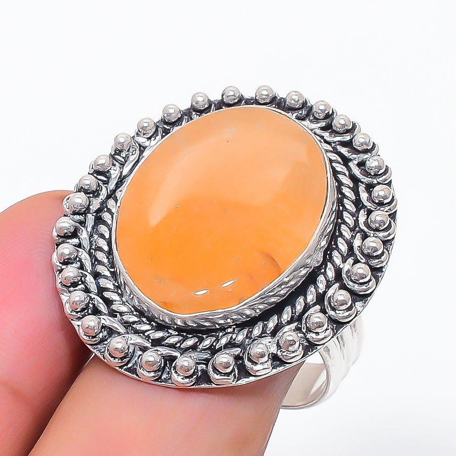Natural Orange Aventurine Gemstone 925 Sterling Silver Jewelry Ring Size 10 G7r87