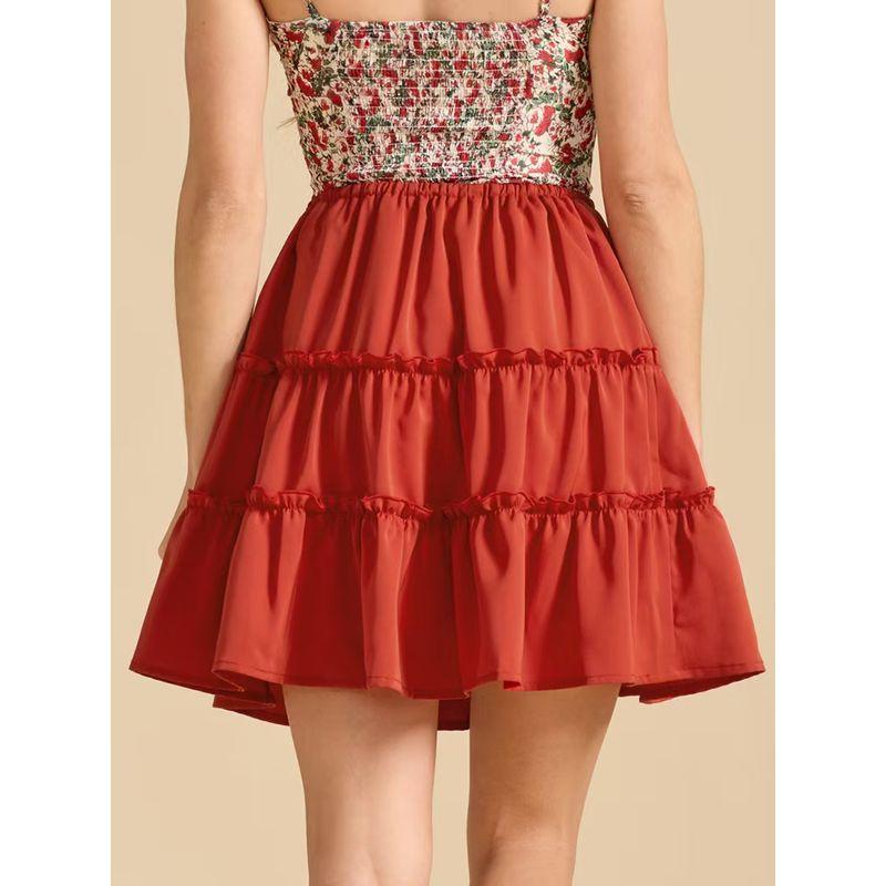 

Western Style Fashion Sexy High Waist Anti-exposure Lining Skirt Short dress Splicing Lace up Skirt Orange XL