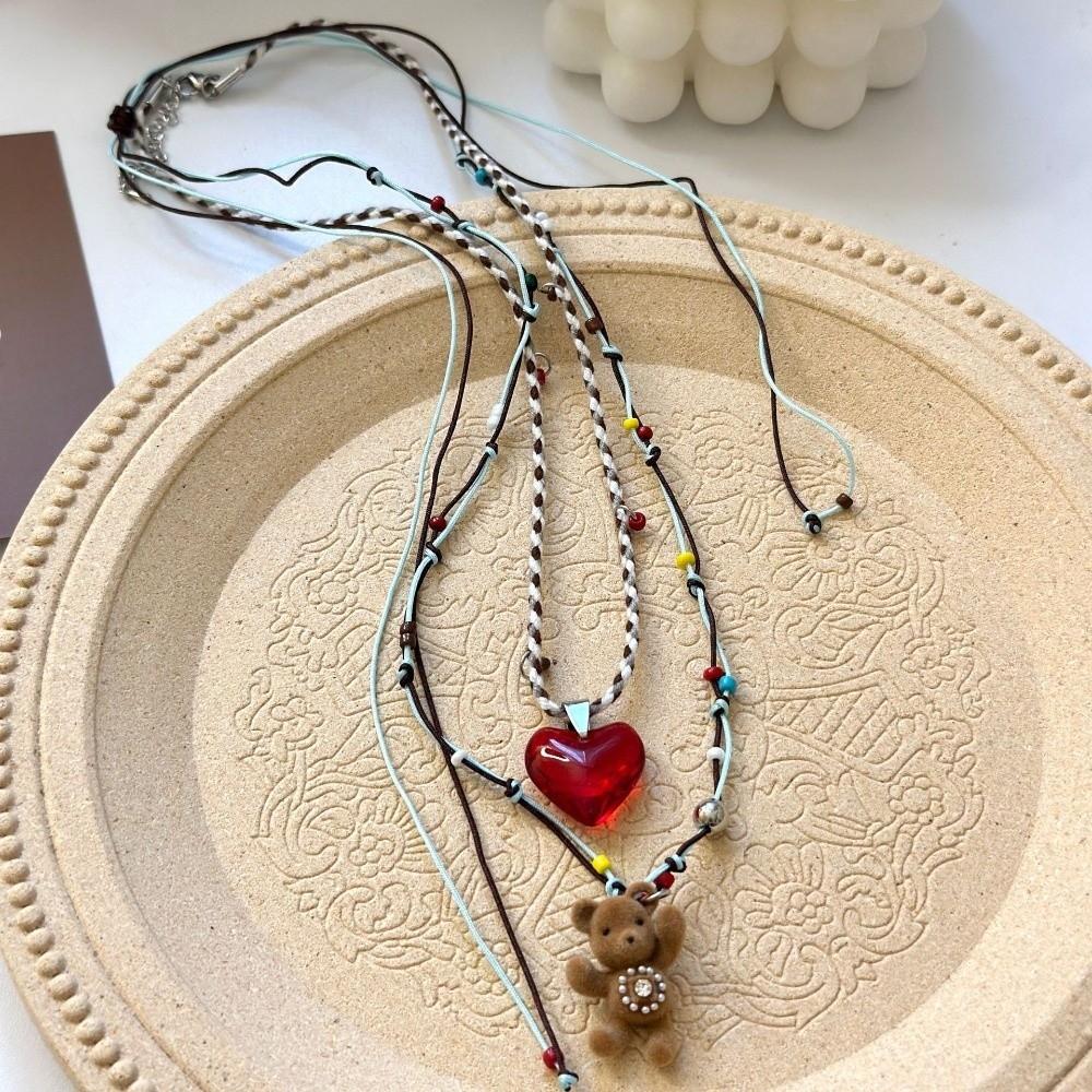 Sweet Bear Pendant Necklace Funny Sweet Choker Cute Flocked Bear Necklace  Sweater Chain