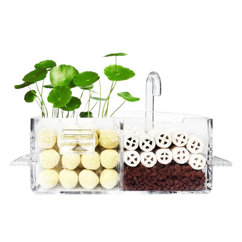 Round Glass Fish Tank: 3-in-1 Silent Filter, Oxygenator, and Waterfall Box with Ceramic Trickle Media.