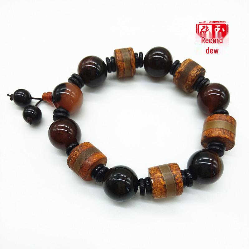 Tibetan Ethnic Agate Dzi Bead Unisex Bracelet Zhang Ji Jade