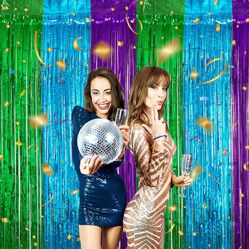 6Pcs Rainbow Photo Backdrop Hanging Streamers For Festival Event And Celebration Foils Fringes Tinsel Curtains