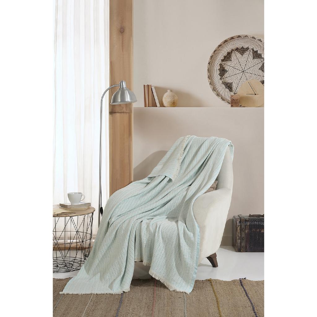 Vera Beżowy Fotel Narzuta na fotel Szal 150 x 200 cm Koc pod telewizor Rzut bawełniany