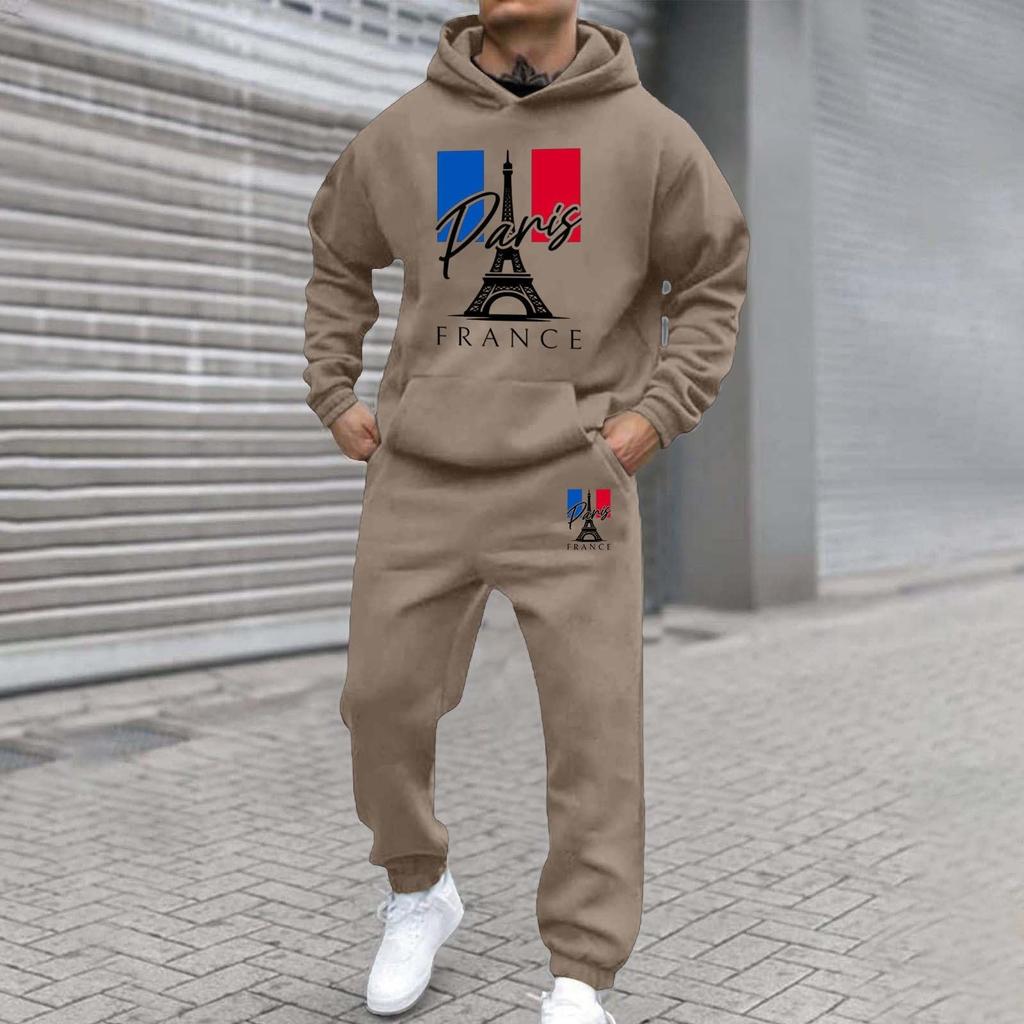 Men'S Stand Up Collar Button Casual Long Sleeved Shirt Long Pants Sports Suit
