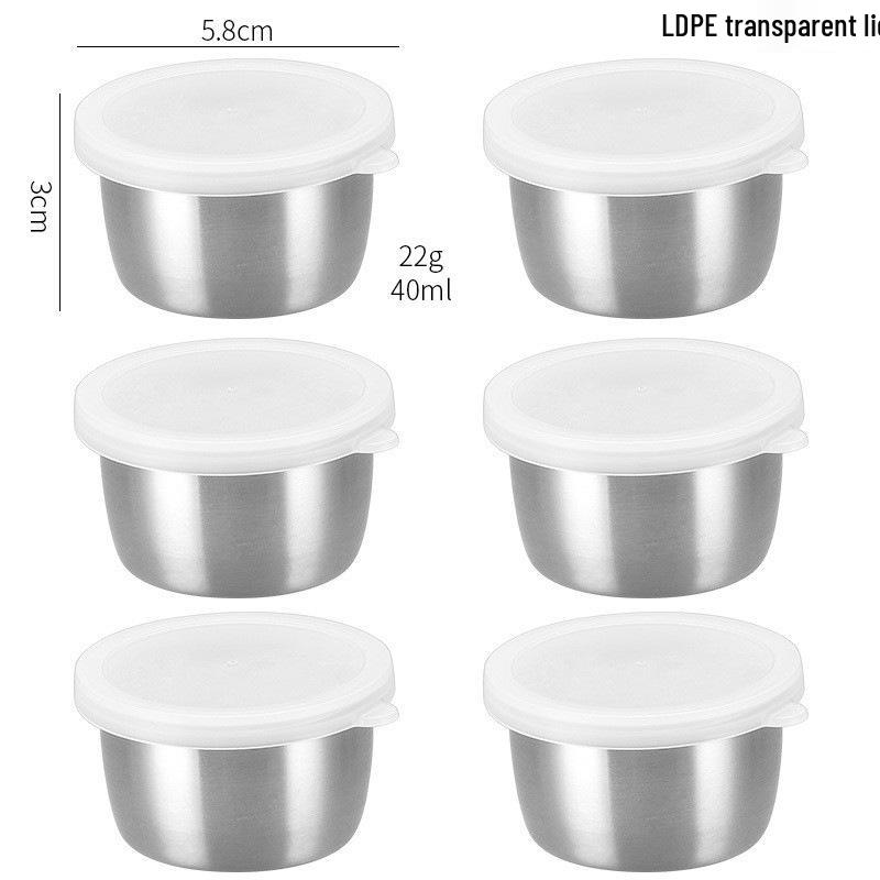 304 Stainless Steel 40ml Condiment Dish with Plastic Lid, Leak-proof Sauce Cup, Simple Ins Style Dipping Dish