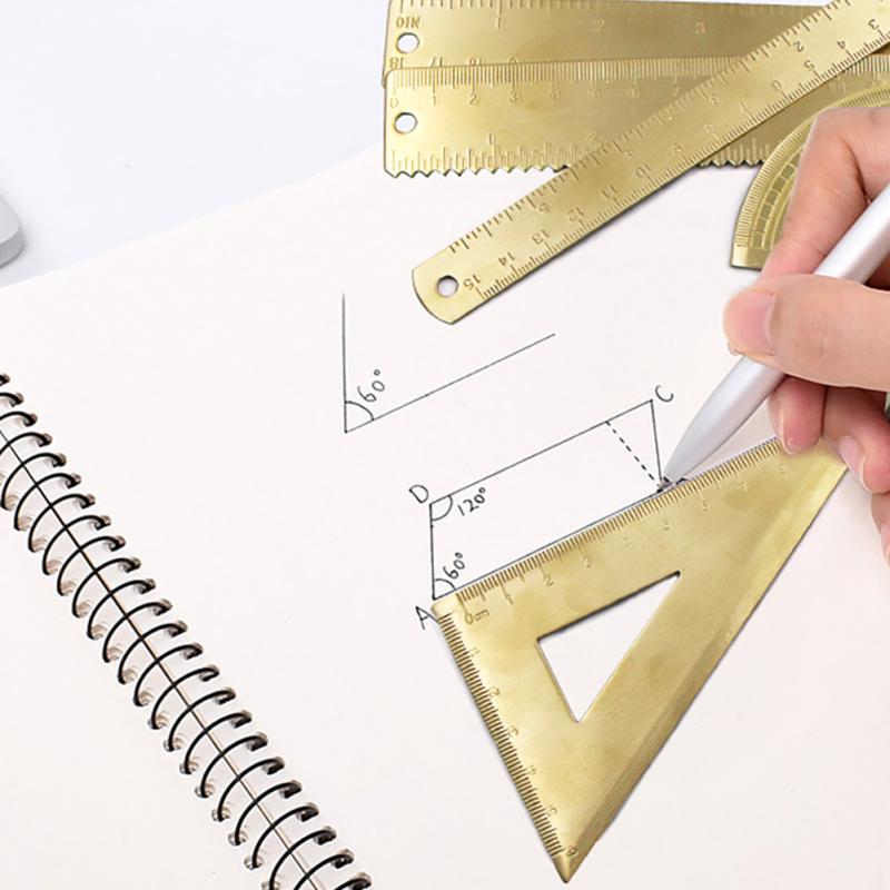 Retro Brass Ruler Triangle Ruler Protractor Caliper Wave Ruler Stationery Accessories For School