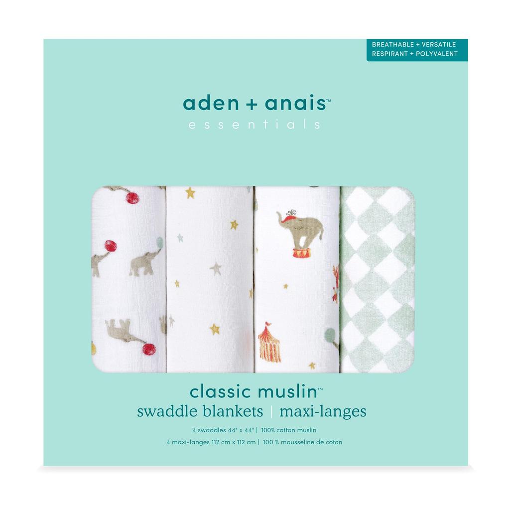 Aden Anais Essentials Swaddle 4 Elephant Circus Baby Swaddles SWADAEESWC40032 + (4 Pieces)