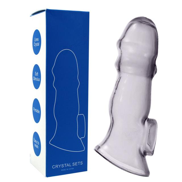 Reusable Penis Sleeves High Elastic Condoms Cock Soft Extender Enlargement Delay Ejaculation Sex Toys for Men Couple Sex Product
