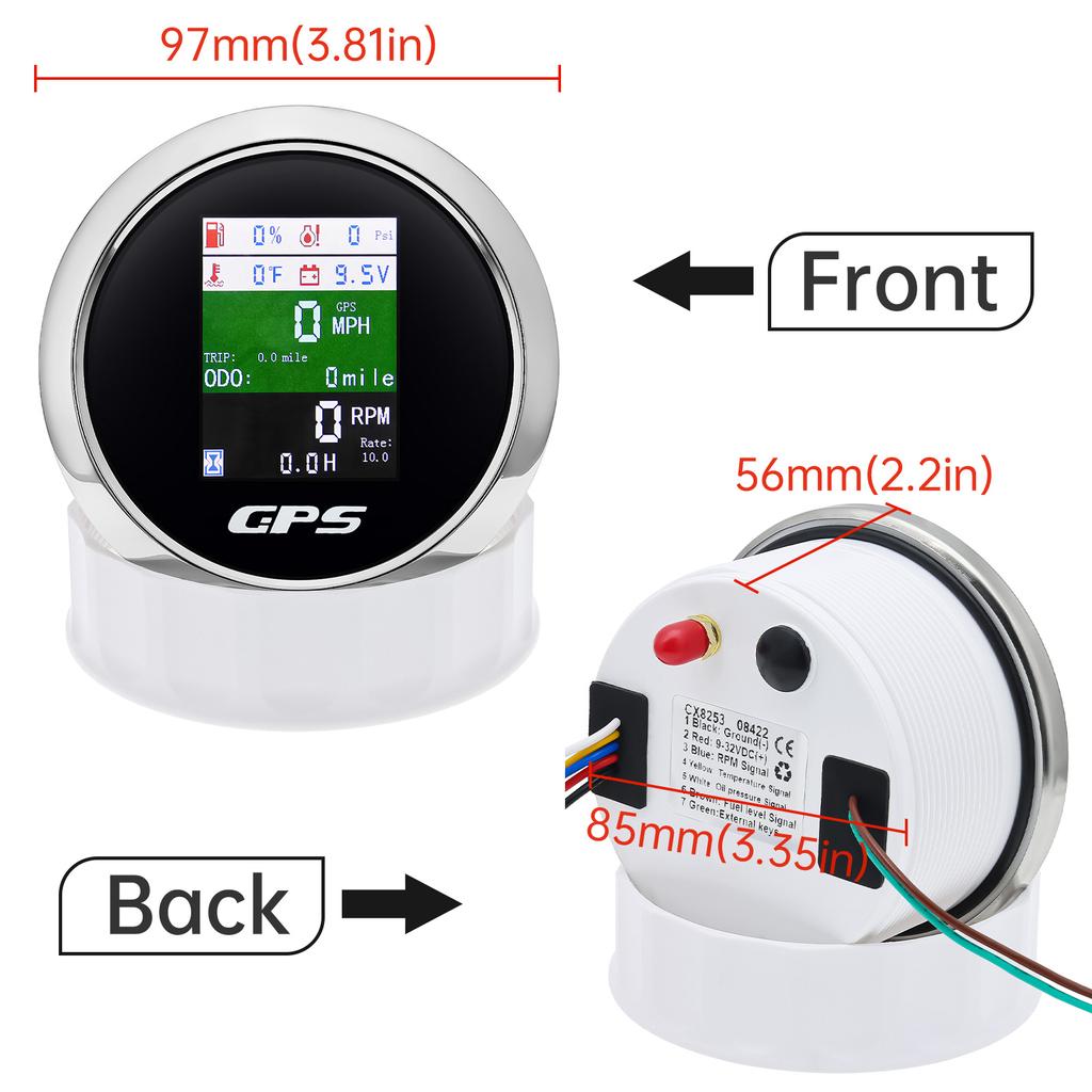 85mm GPS Speedometer Tachometer Water Temp Fuel Level Oil Press Voltmeter Odometer With GPS Antenna For Boat Car Speed Meter
