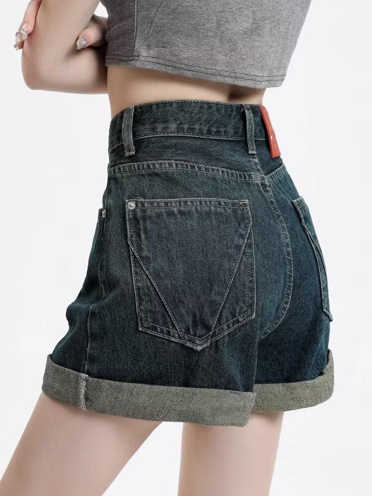 2024 Women's High Waist Slimming Rolled Edge Denim Shorts - Trendy European Style