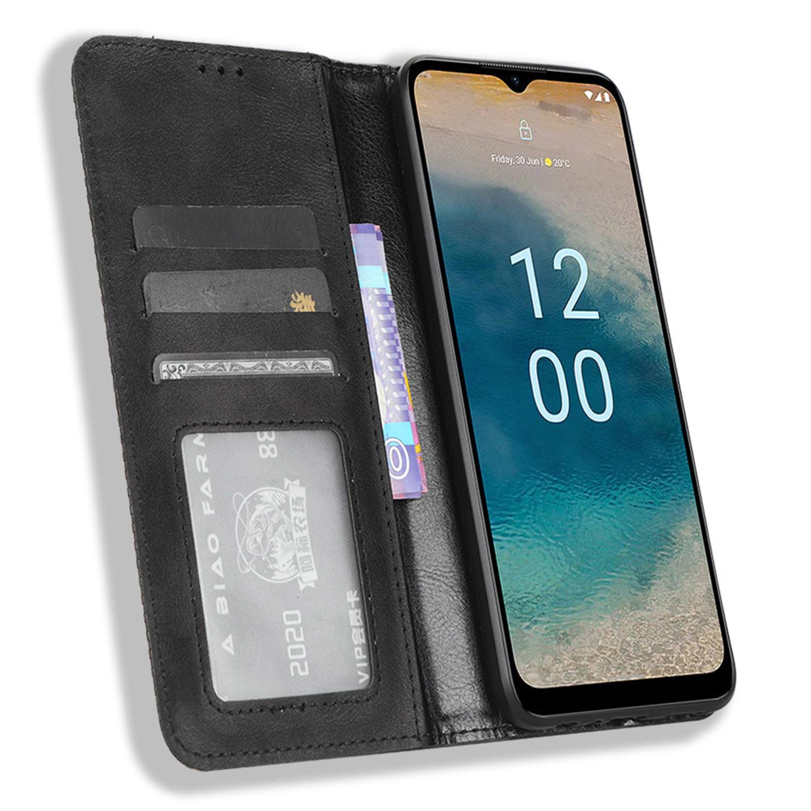 

For Nokia G22 PU Leather Retro Phone Case Wallet Stand Magnetic Flip Cover Black