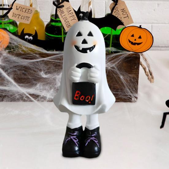 Figurka ducha Pryskyřice Kreslená Stojící Soška ducha Ručně malovaná Duch Stolní středový prvek pro Halloweenské dekorace Krbová římsa