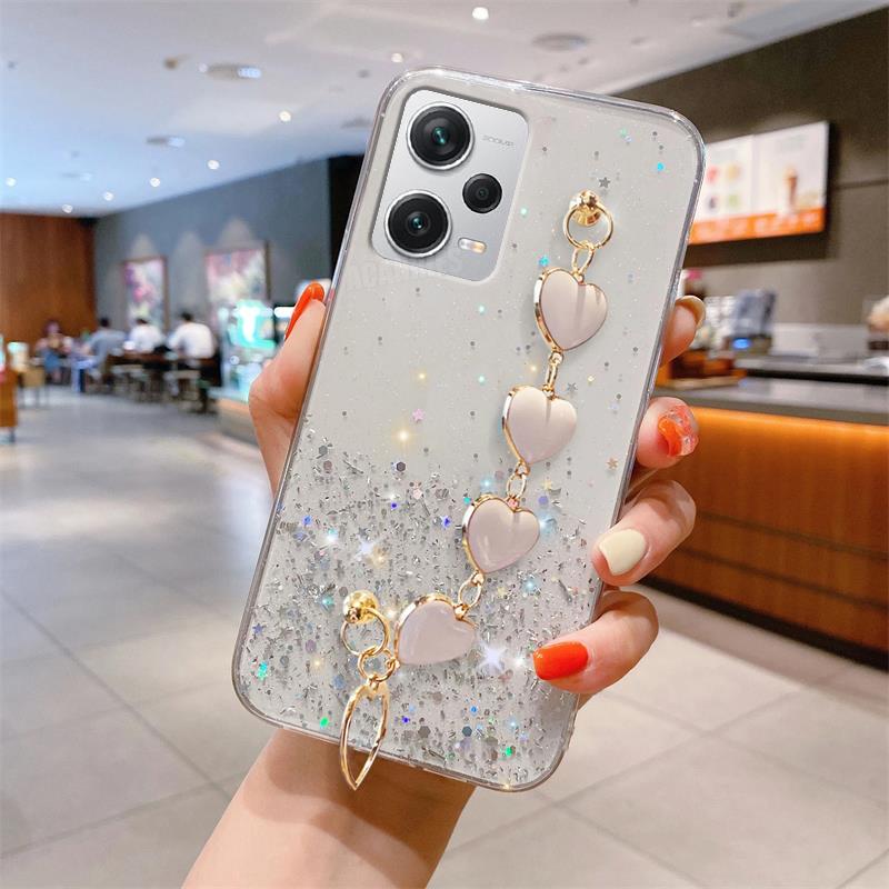 Note12 Liebe Herz Handgelenk Kette Glitter Fall Auf Für Xiaomi Redmi Hinweis 12 Pro Plus 12s 12pro 4g 5g 11s Armband Silikon Abdeckung 12c