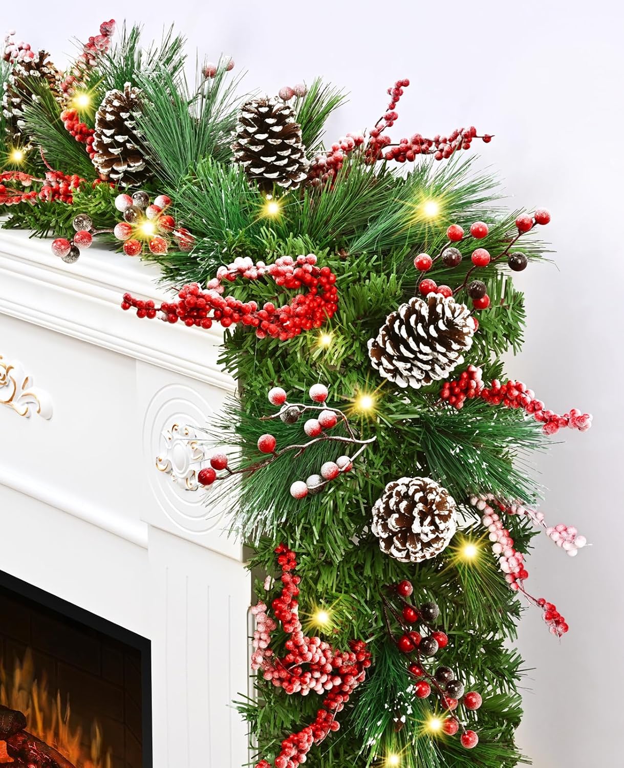 

6 FT Christmas Garland with Lights, Pine Cone Berry Decor for Mantle, Stairs, Table – Indoor Outdoor Use 1 Pack