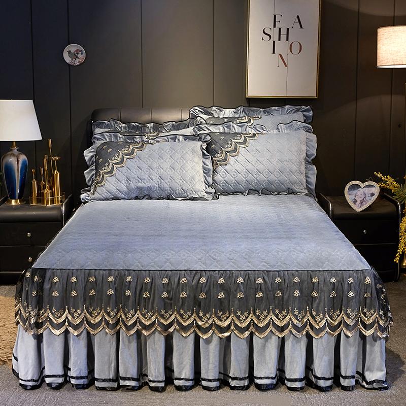 Cuvertură de pat de iarnă din dantelă de lux albastru închis, cuvertură de pat în stil european, din bumbac brodat, cuvertură de pat în stil european