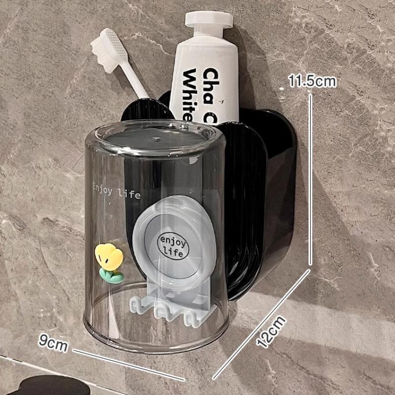 

Настенный держатель для зубных щеток, без перфорации, стойка для хранения чашек для полоскания горла, набор стаканов для зубных щеток, перевернутый чёрный