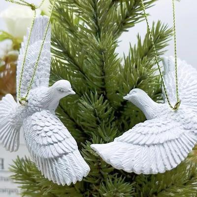 2/1pcs Resin White Dove Christmas Ornaments for Xmas Tree Hanging Decor, Home Alone Style Gift for Someone Special New Year