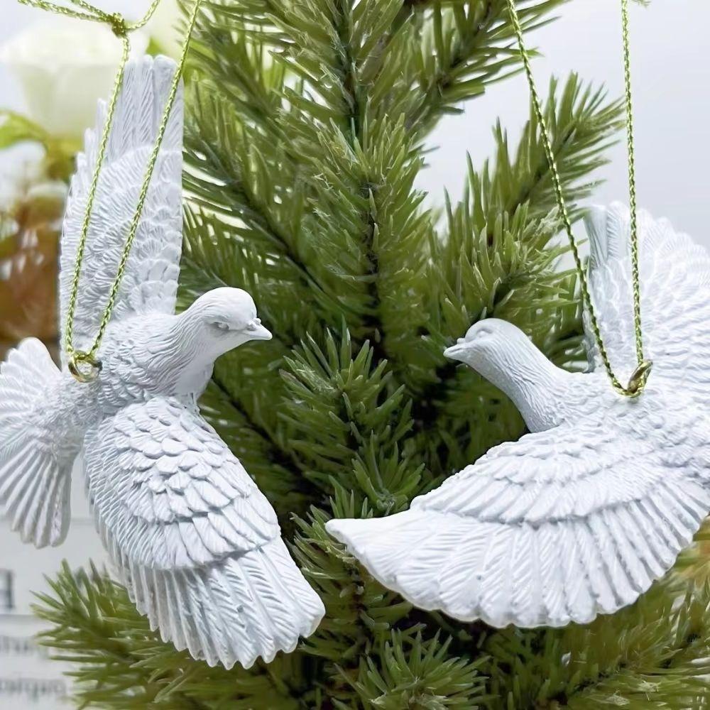 2/1pcs Resin White Dove Christmas Ornaments for Xmas Tree Hanging Decor, Home Alone Style Gift for Someone Special New Year