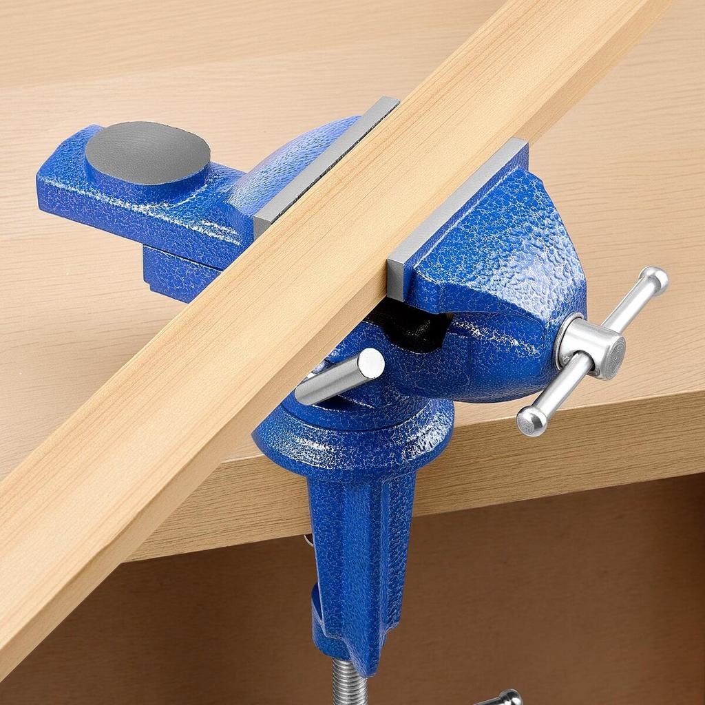 Bench Vise, 3 Inch, Portable Workbench Vice with 360° Swivel Base, Quick Release Rotating Bench Clamp, Raised Base, Cast Iron Construction, for
