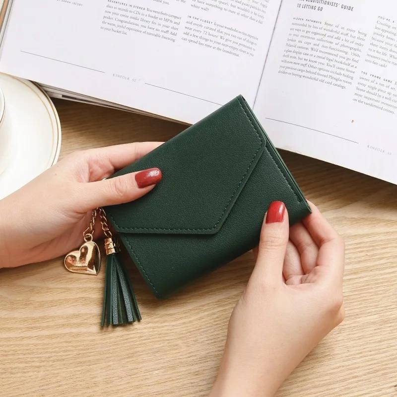 Fashi Short Women Wallets PU Leather Women Luxury Tassels Wallet Hasp Small Wallet Trend Coin Purse Ladies Card Holder Pouch
