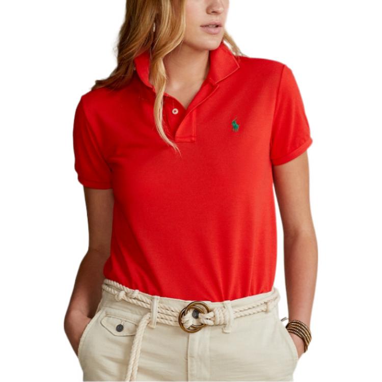 Polo Ralph Lauren SS22 Solid Color Button Short Sleeve Polo Shirt Women tops Red WMPOKNINCU20050-600