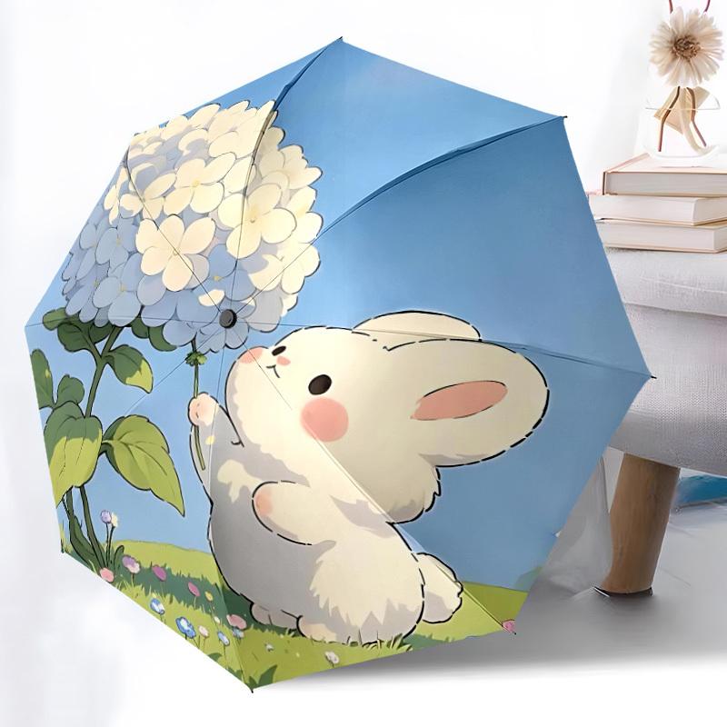 1pc Bunny Flower Automatic Open/Close Umbrella, Windproof, Folding Compact Umbrella with Lightweight Design for Women/Men065