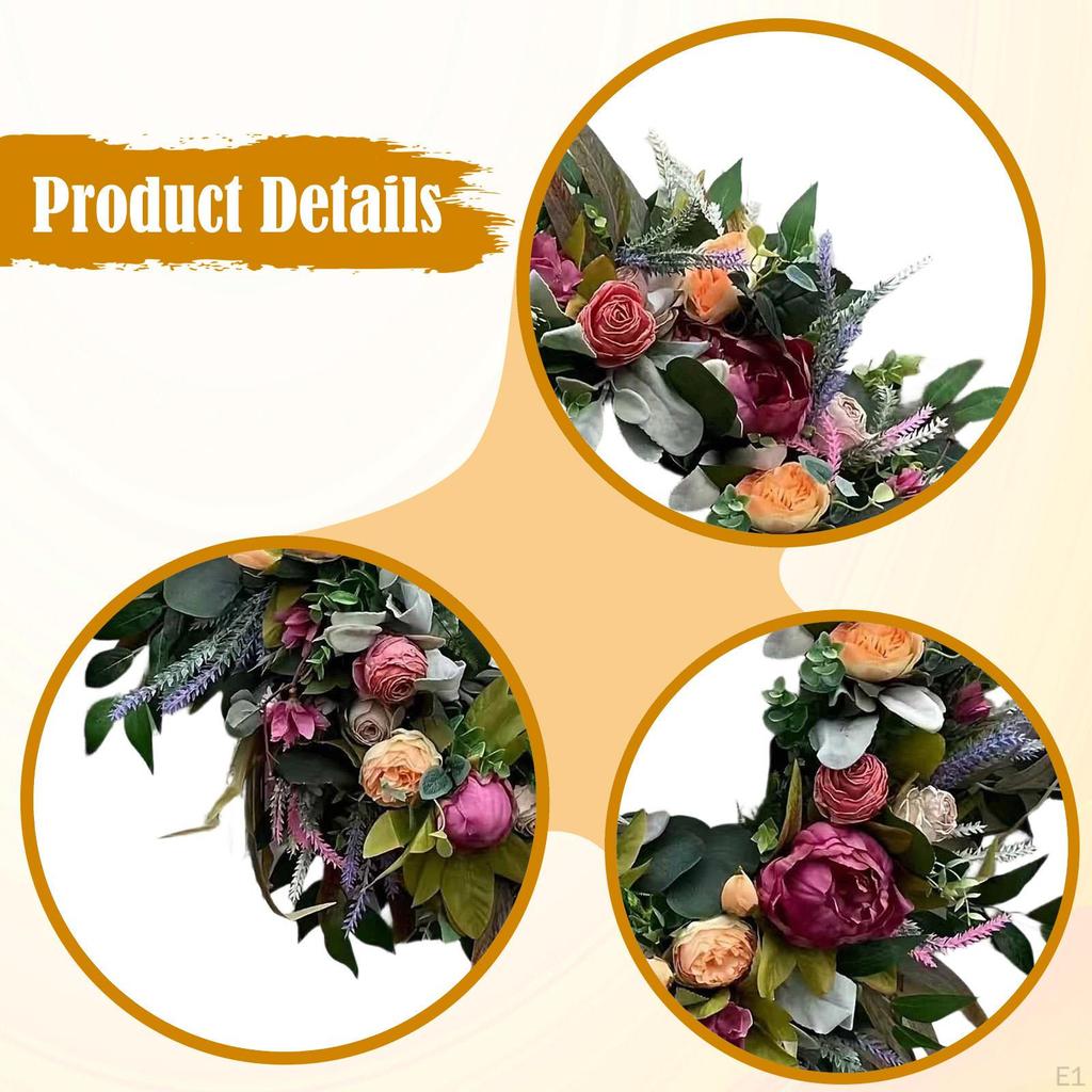 Spring Summer Wreath Door Artificial Floral 17.72inch Wall Hanging Garland Flower for Bedroom
