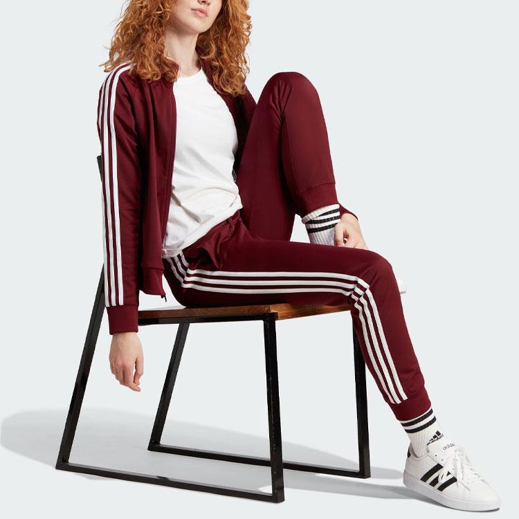 Adidas Primegreen Essentials Track Jacket Color Block Retro Stand Collar Sports Casual Jacket Women Jacket Dark-Red IM2827