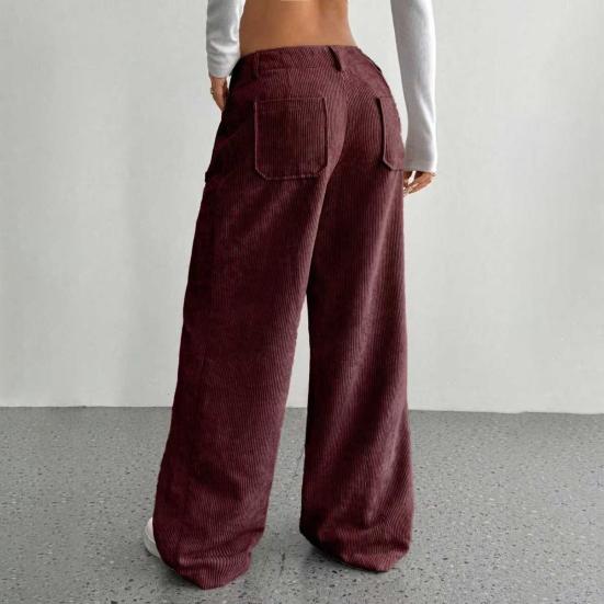 Women Pants Button Zipper Closure Straight Wide Leg Trousers with Pockets Solid Color Loose Fit Lounge Pants Daily Wear
