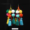 Niche Personality Color Pom-pom Earrings Women's Retro Exaggerated Bohemian Vacation Long Fringed Earrings