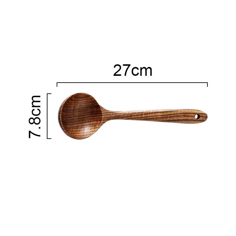 Nowa Łyżka do Zupy z Długim Uchwytem z Drewna Teakowego z Drewnianym Sitkiem, Specjalna Drewniana Szpatułka do Garnków Nieprzywierających, Drewniana Łyżka do Gotowania do Domowej Kuchni