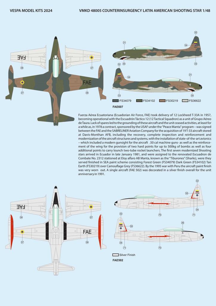 Vespa Model Kits 1/48 Latin American T-33 Shooting Star [COIN Aircraft] Plastic Model Decal VMKD48005 (Airplane)