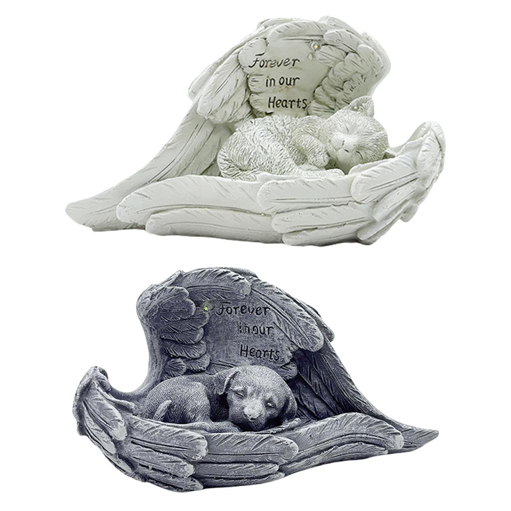 Angel Pet Memorial Statue with Solar Light Pet Memorial Garden Statue Garden Cemetery Pet Ornament for Garden Tombstone Lost Pet