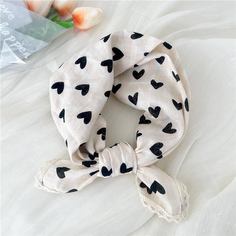 Cotton Linen Lace Edge Square Scarves 60cm Kerchief Neckerchief Bandanas Women Casual Neck Scarf Plaid Print Geometric Pattern