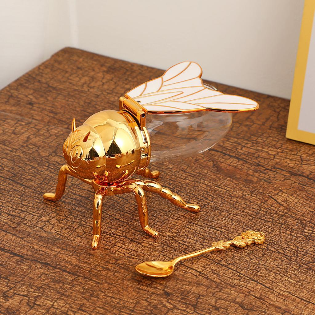 Bee Honey Pot with Spoon Decorative Bee Shaped Honey Dispenser Holder Unique Container for Syrups Condiments Home Kitchen Decor