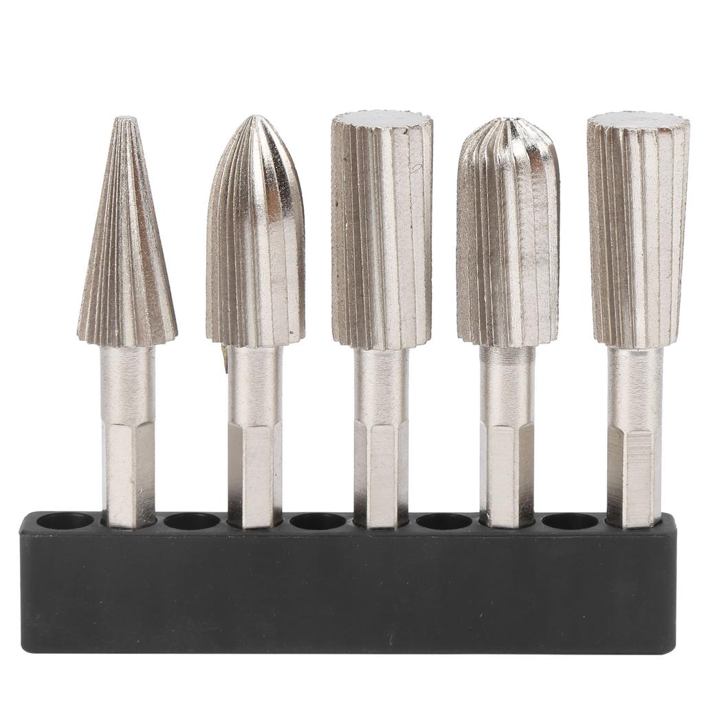 5Pcs Rotary File 14in Hex Shank Double Cut Metal Grinder Drill Bit Set for Carving Polishing